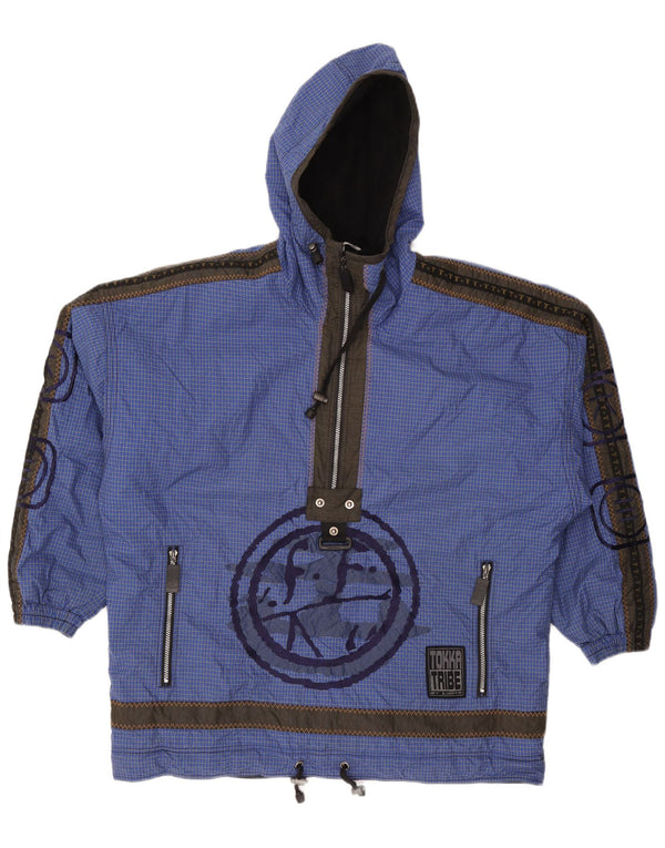 Giacca anorak con cappuccio grafico da uomo Tokka Tribe UK 42 XL blu navy a quadri