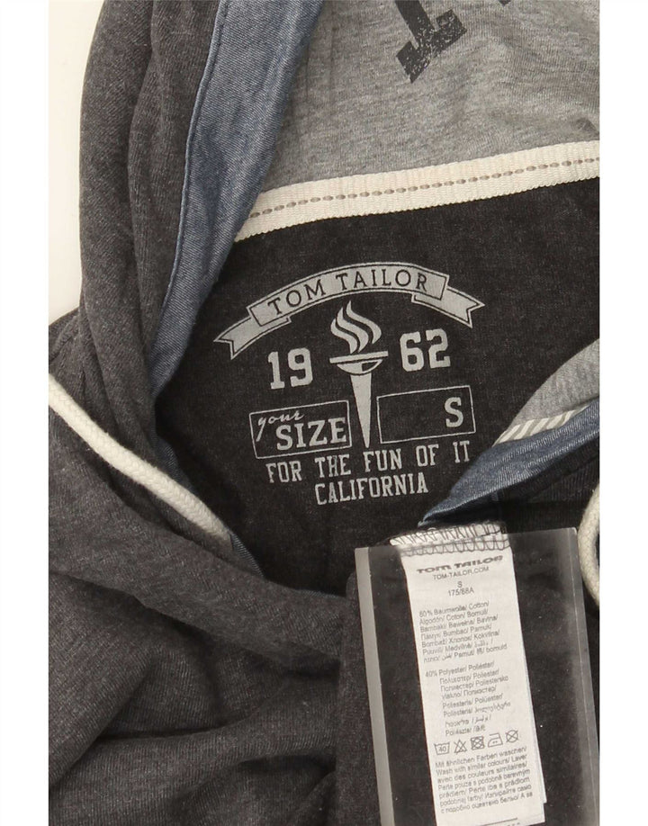 Tom Tailor Top grafico da uomo con cappuccio a maniche lunghe in cotone grigio piccolo