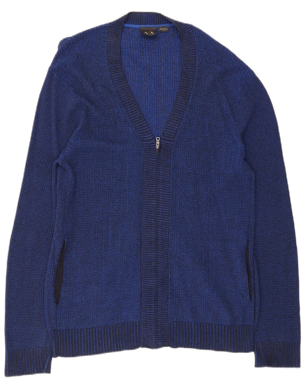 Armani Exchange Maglione da uomo con zip intera e collo XL in rayon blu navy
