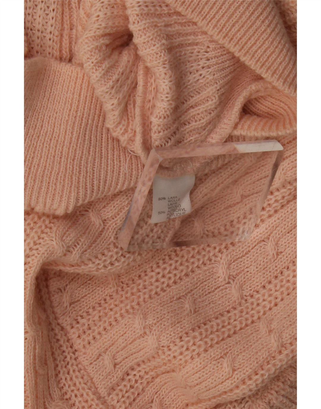 Maglione maglione collo alto da donna VINTAGE UK 12 Lana rosa medio