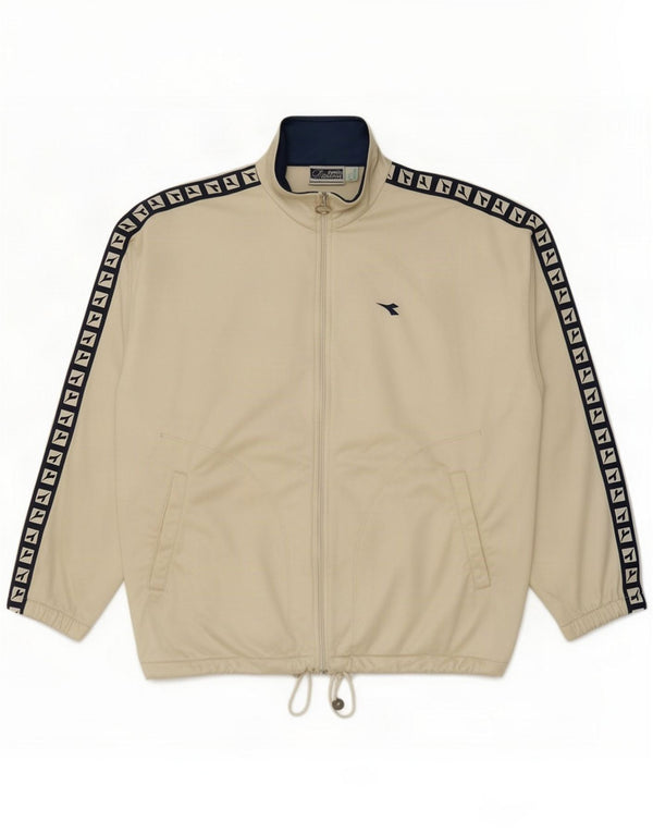 Diadora Womens Graphic Tracksuit Top Jacket UK 14 Large Off White