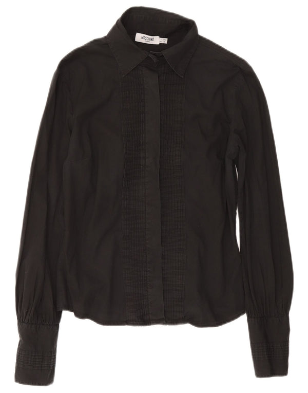 Camicia Moschino Donna con volant sul davanti IT 46 Large Grigio Cotone