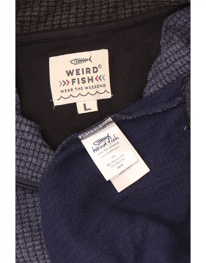 Maglione in pile da uomo con zip e collo Weird Fish, grande, in poliestere color block blu