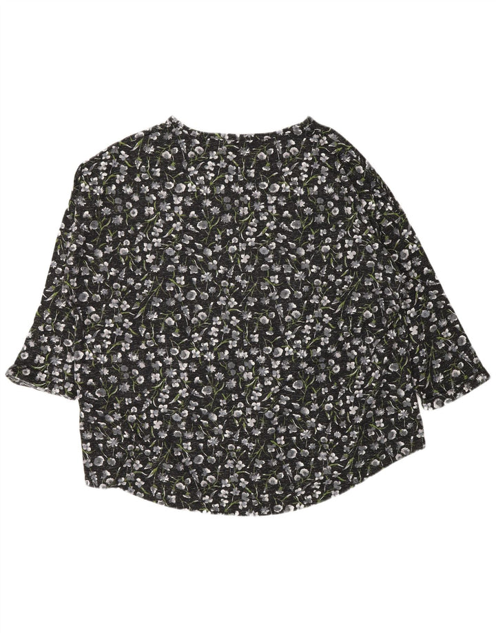 Marks & Spencer Top da donna manica 3/4 UK 24 4XL Poliestere floreale nero