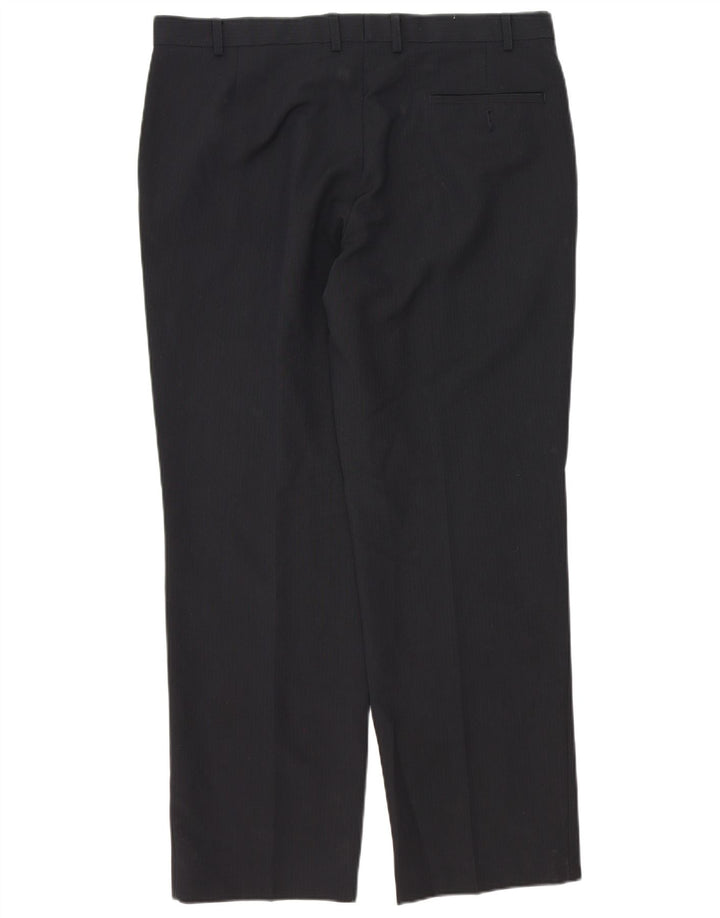 Pantaloni da abito dritti da uomo Marks & Spencer W38 L31 poliestere blu navy