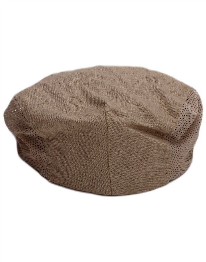 VINTAGE Mens See Through Flat Cap Small Beige Linen Classic
