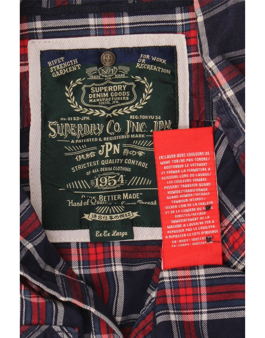 Camicia da uomo in flanella Superdry 2XL cotone a quadri blu navy