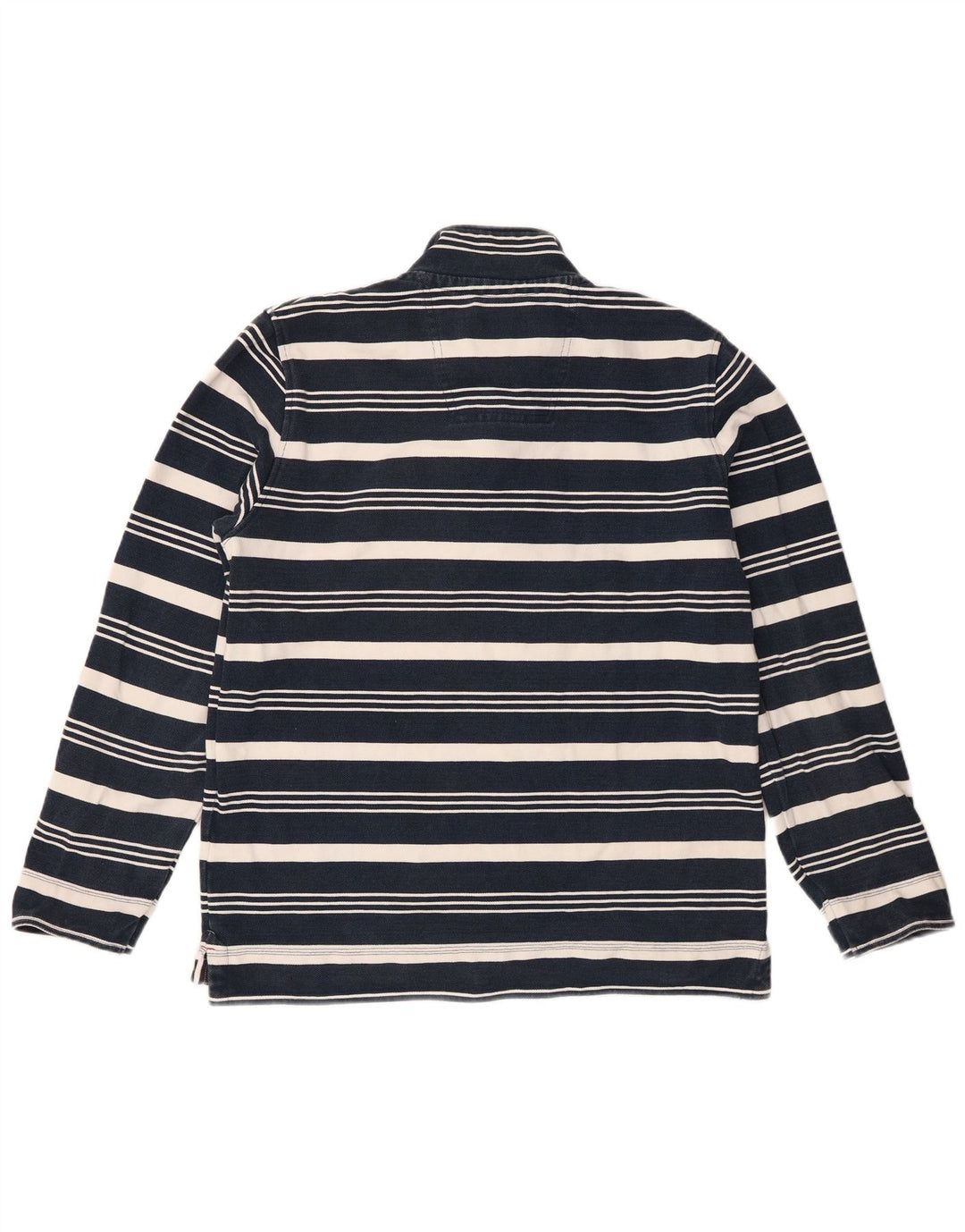 Crew Clothing Felpa da uomo con collo con zip, maglione medio a righe blu navy