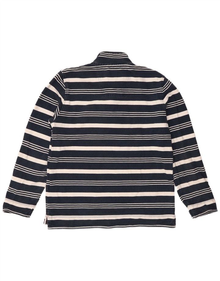 Crew Clothing Felpa da uomo con collo con zip, maglione medio a righe blu navy