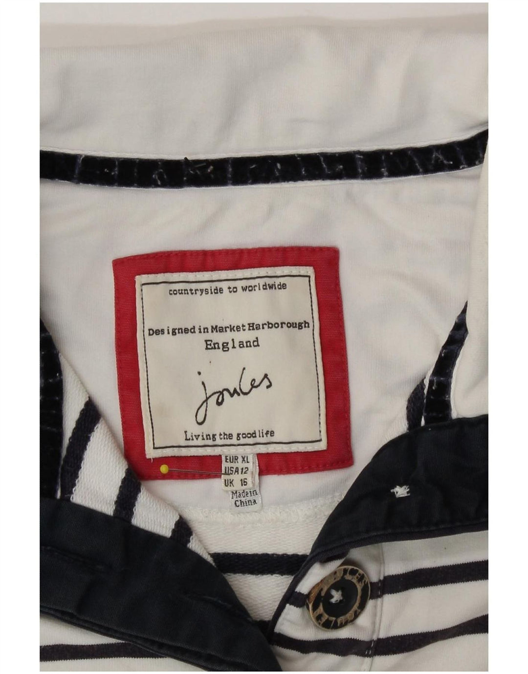 Joules Felpa da Donna con Collo a Bottone, Maglione UK 16, Grandi Righe Bianche