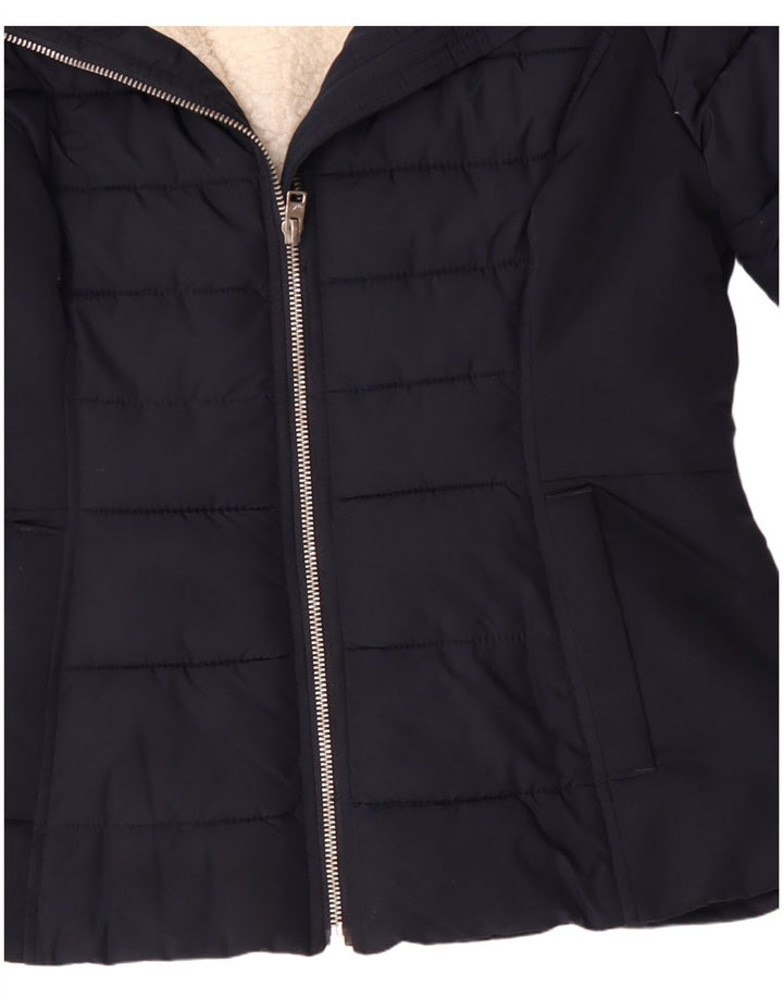 Giacca imbottita in sherpa con cappuccio Hollister da donna UK 14 medio blu navy