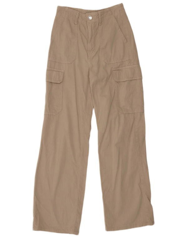 Pantaloni cargo a gamba larga a vita alta da donna Zara EU 32 2XS W22 L29 Beige
