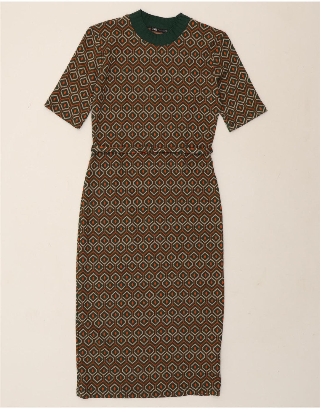 Abito tubino Zara da donna UK 10 piccolo poliestere geometrico verde