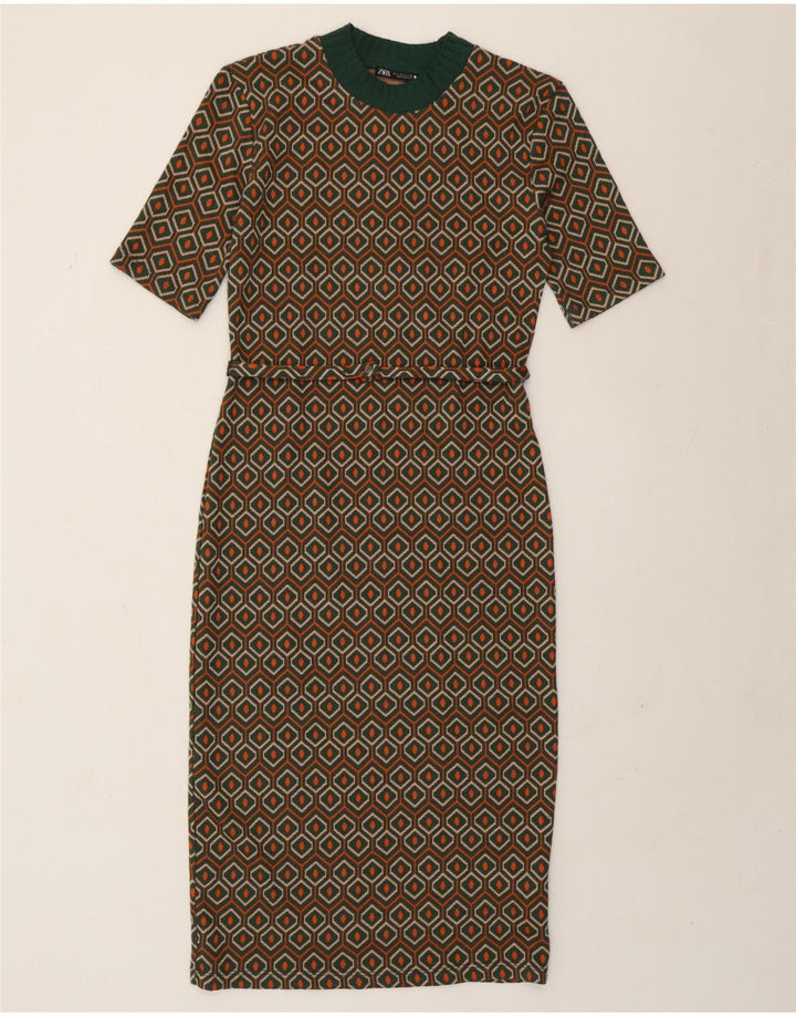 Abito tubino Zara da donna UK 10 piccolo poliestere geometrico verde