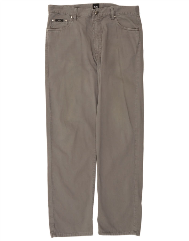 Pantaloni casual dritti da uomo HUGO BOSS Arkansas W36 L32 in cotone grigio