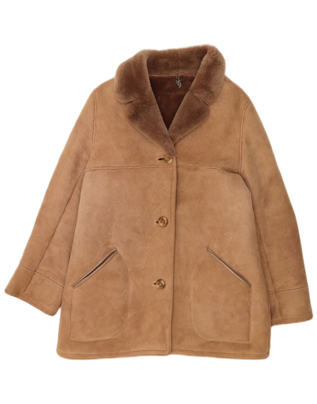 Cappotto in shearling da donna vintage UK 16 Grande pelle di pecora beige