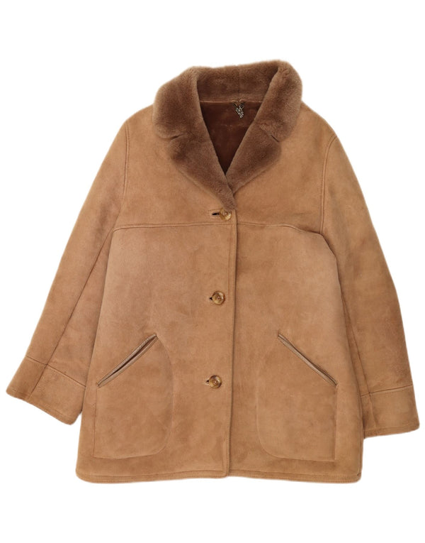 Cappotto in shearling da donna vintage UK 16 Grande pelle di pecora beige