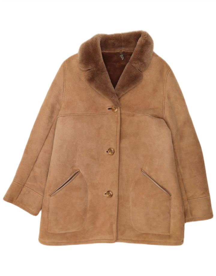 Cappotto in shearling da donna vintage UK 16 Grande pelle di pecora beige