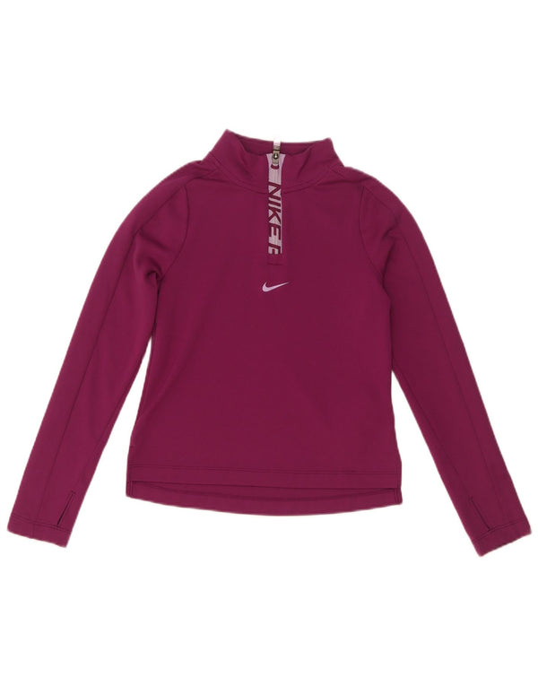 Top Nike per ragazze Dri Fit con zip grafica e collo a maniche lunghe, 8-9 anni, piccolo marrone
