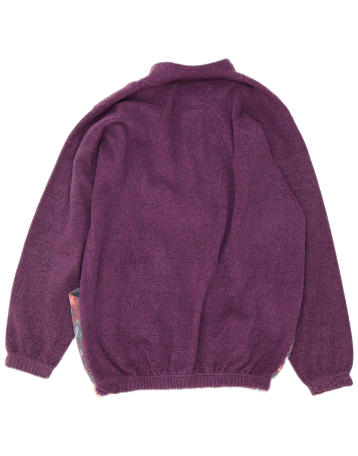 Maglione in pile da uomo vintage con collo a bottoni, grande viola geometrico