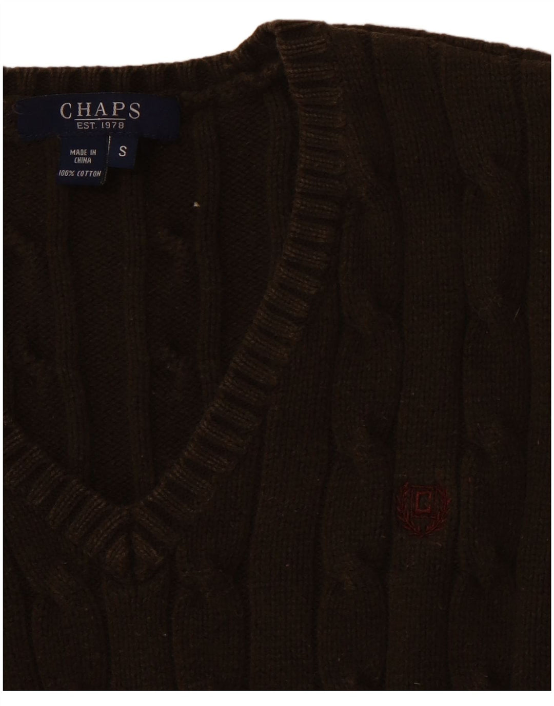 Maglione maglione con scollo a V da donna CHAPS UK 8 piccolo cotone marrone
