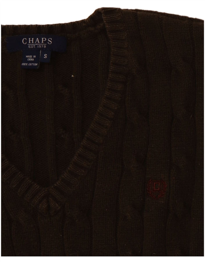 Maglione maglione con scollo a V da donna CHAPS UK 8 piccolo cotone marrone