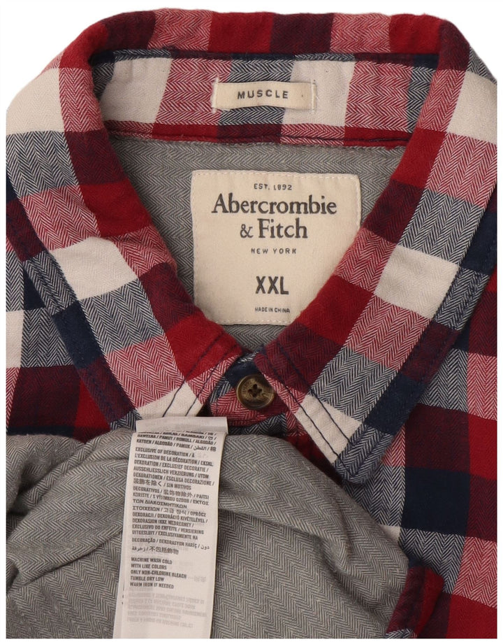 ABERCROMBIE & FITCH Camicia da uomo in flanella muscolare 2XL Cotone a quadri rosso