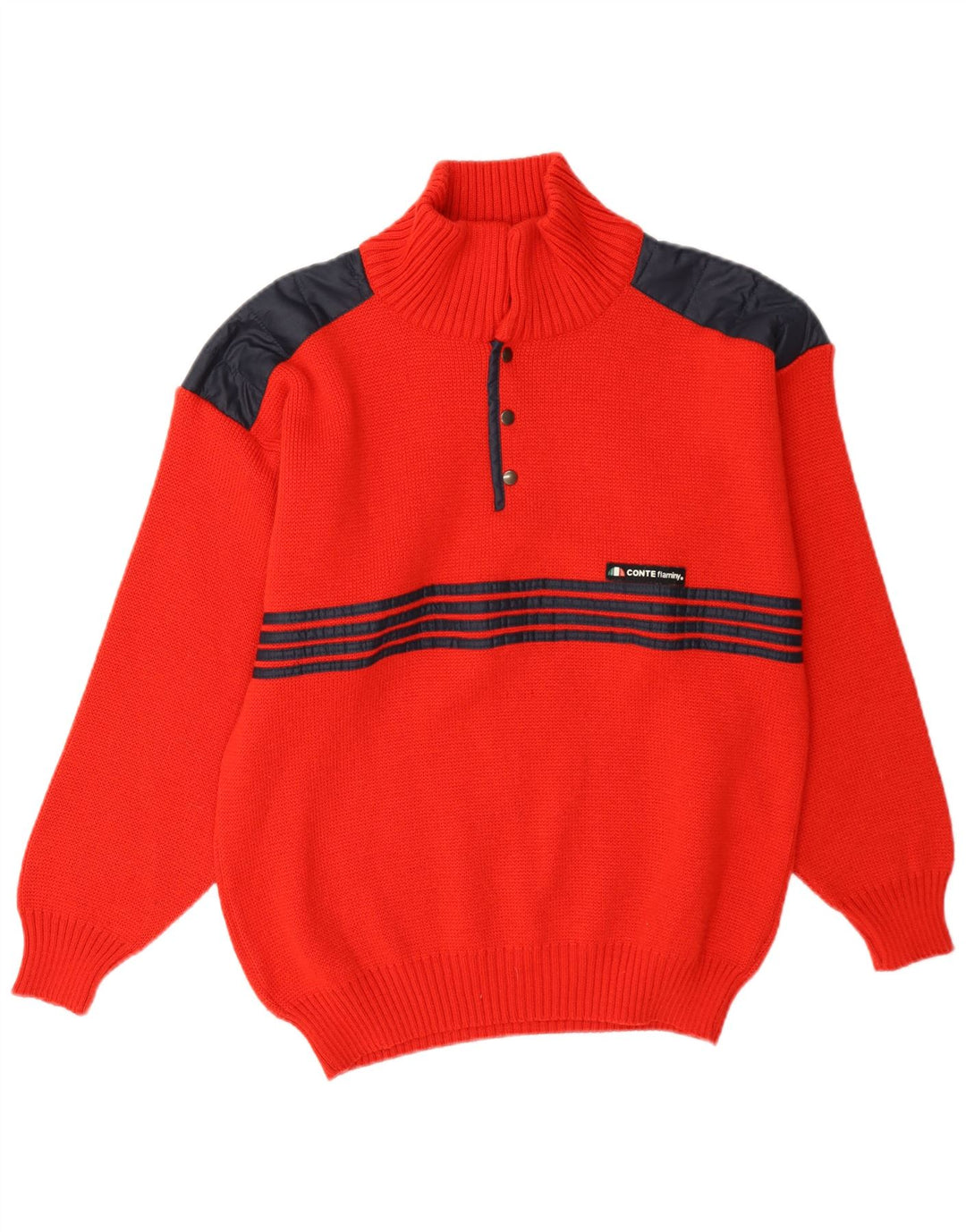 Maglione vintage da uomo con collo a bottoni IT 48 Blocco colore rosso medio