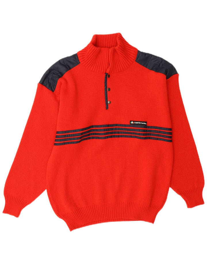 Maglione vintage da uomo con collo a bottoni IT 48 Blocco colore rosso medio
