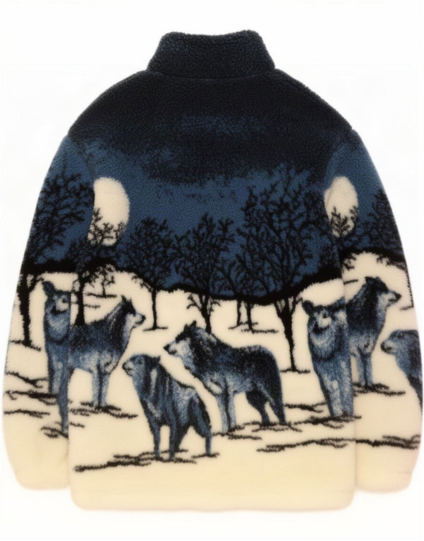 Giacca in pile grafica vintage da uomo UK 40 grande stampa animalier blu navy