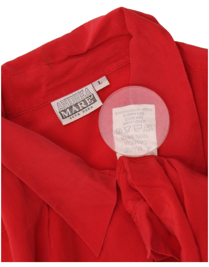 Camicetta camicia da donna Andrea Mare UK 16 grande seta rossa