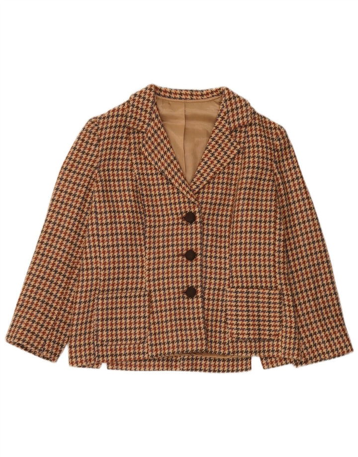 Giacca blazer vintage da donna a 3 bottoni UK 12 pied de poule beige medio