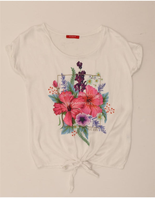 Guess T-shirt grafica da donna Top UK 10 Small White Floral