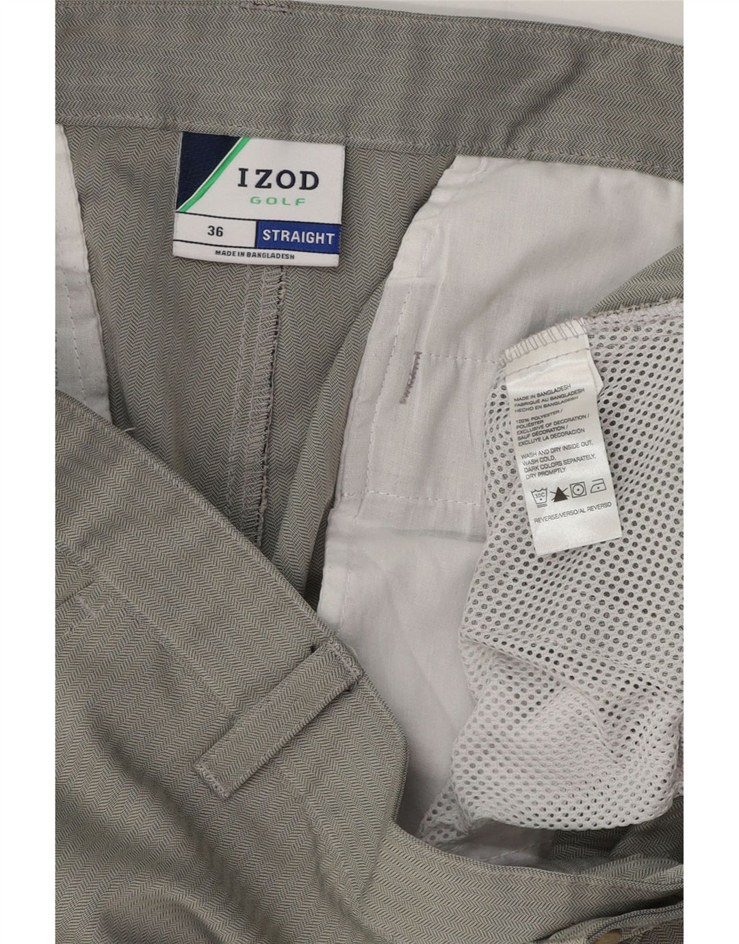 Pantaloncini cargo da golf da uomo IZOD W36 Large in poliestere grigio a spina di pesce