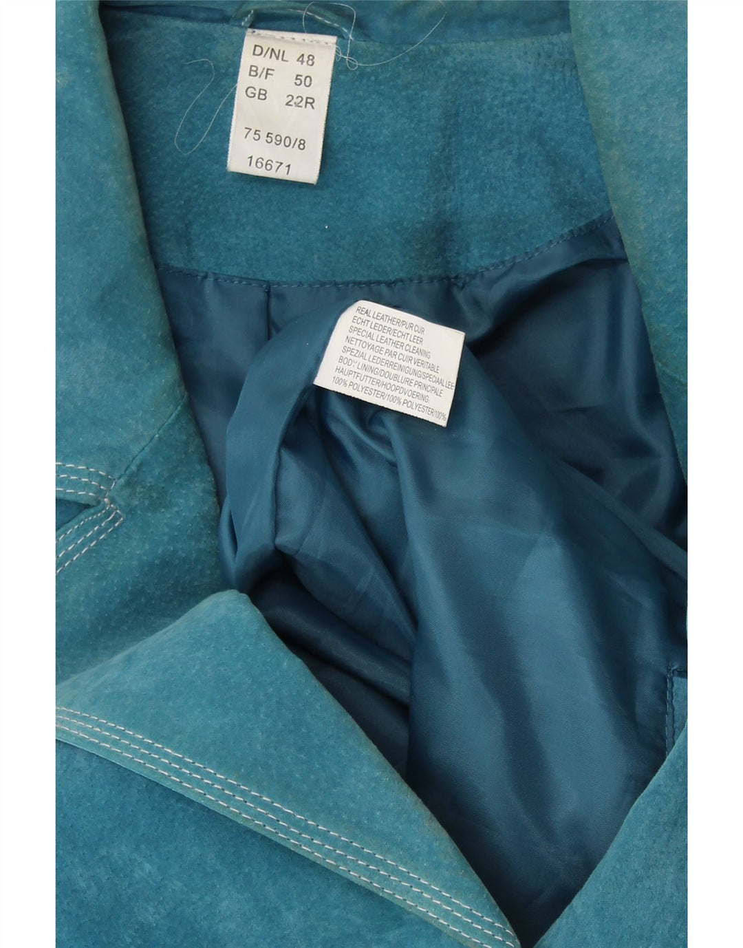 Giacca blazer in pelle scamosciata da donna a 4 bottoni VINTAGE UK 22 3XL in pelle blu