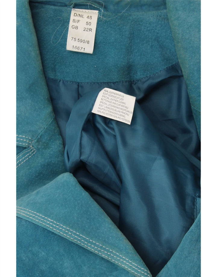 Giacca blazer in pelle scamosciata da donna a 4 bottoni VINTAGE UK 22 3XL in pelle blu