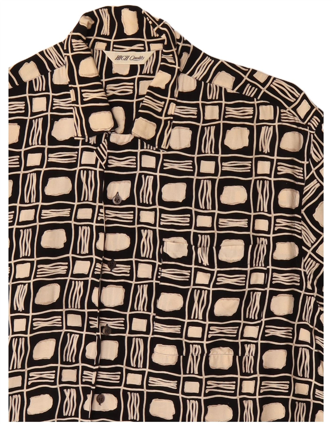 Camicia vintage da uomo a maniche corte grande nera geometrica
