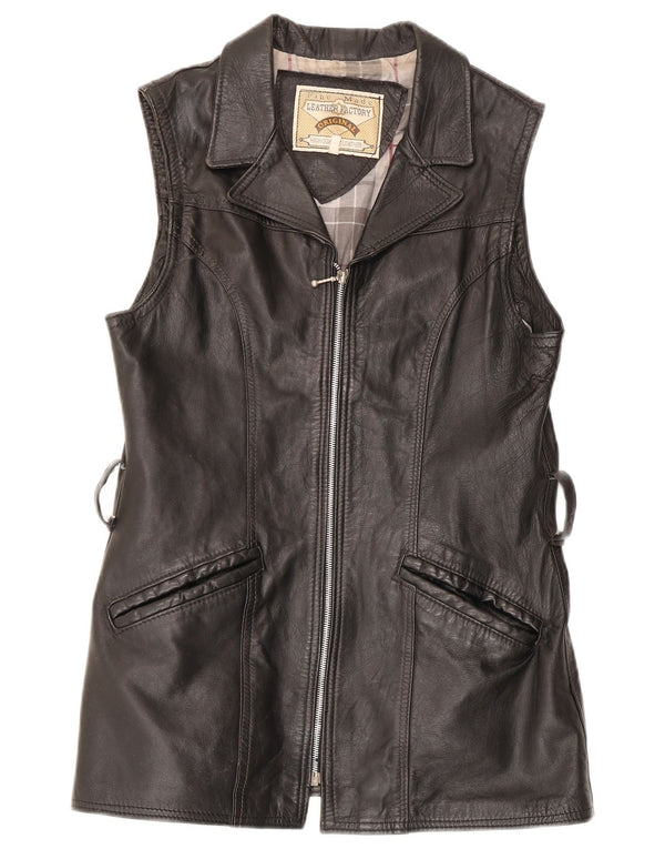 Gilet in pelle da donna vintage UK 14 grande in pelle nera