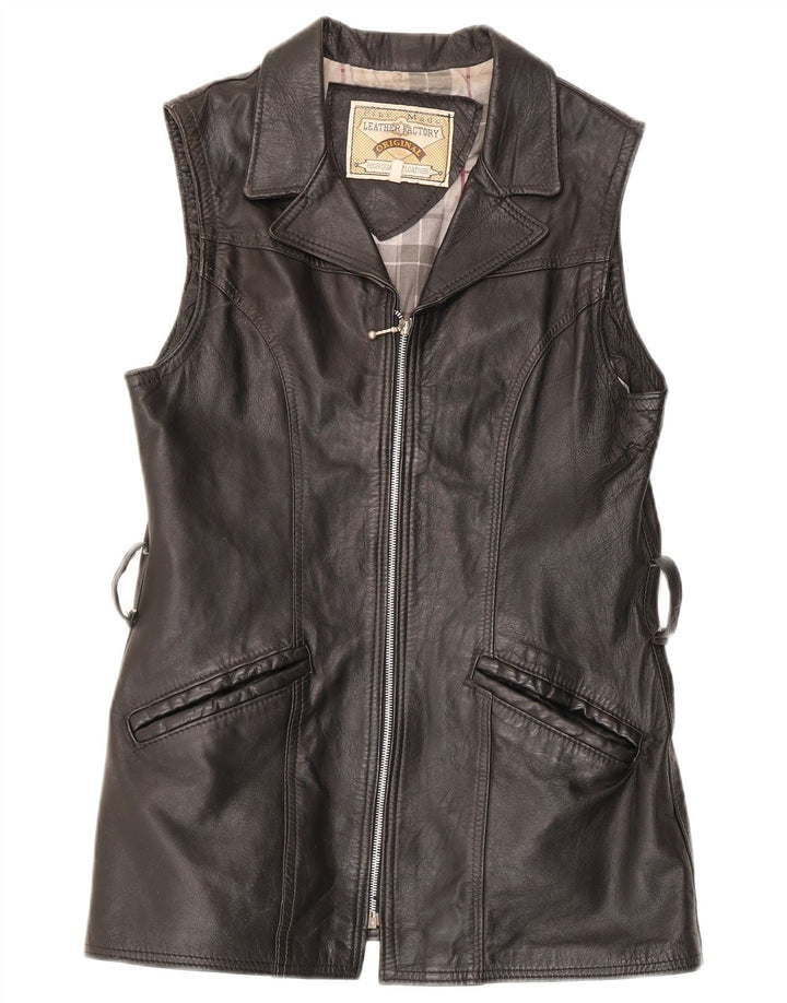 Gilet in pelle da donna vintage UK 14 grande in pelle nera