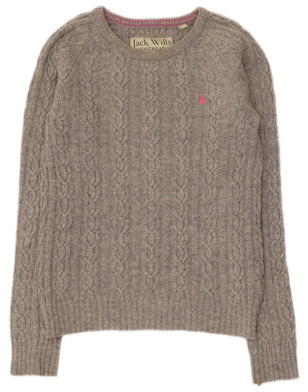 Maglione maglione con scollo a barca da donna Jack Wills UK 12 Lana d'agnello grigio medio