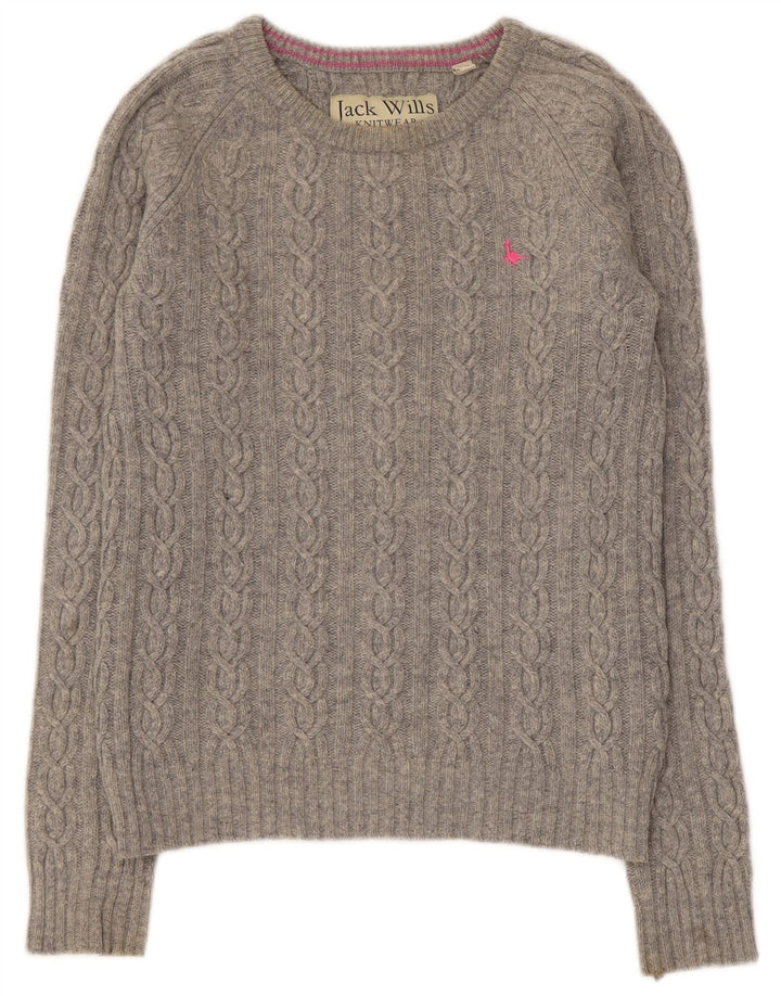 Maglione maglione con scollo a barca da donna Jack Wills UK 12 Lana d'agnello grigio medio