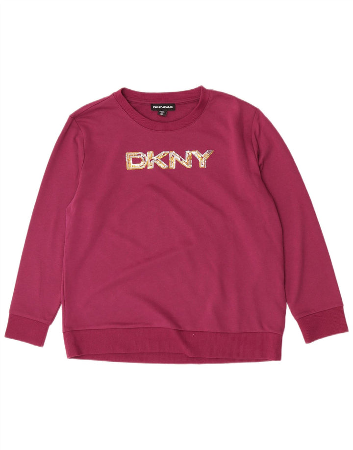 Felpa grafica da donna Dkny Maglione UK 14 Cotone viola medio