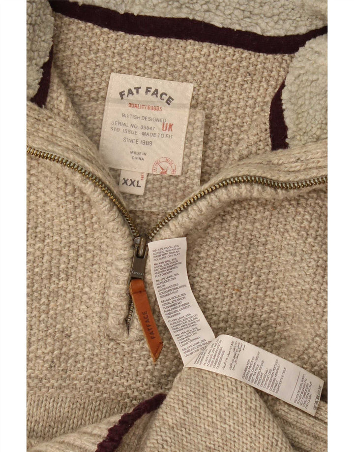 Maglione da uomo con collo con zip Fat Face 2XL Lana beige