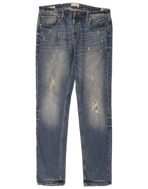 Jack & Jones Uomo Tim Distressed Jeans Slim W32 L34 Cotone Blu