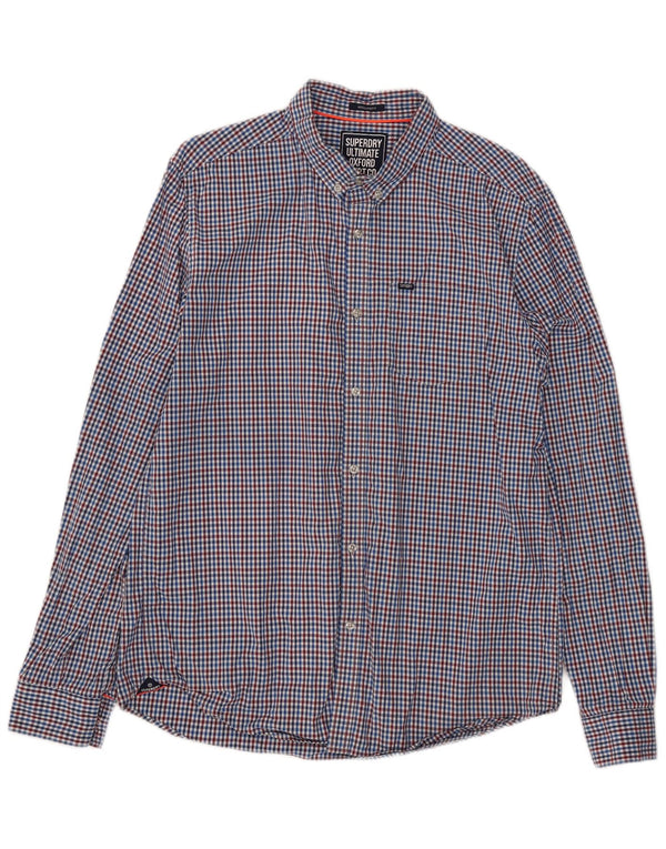 Camicia da uomo Regular Fit Superdry XL in cotone a quadretti blu