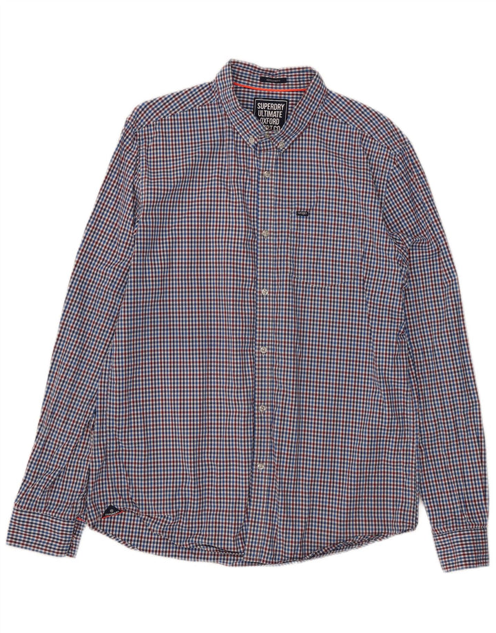 Camicia da uomo Regular Fit Superdry XL in cotone a quadretti blu