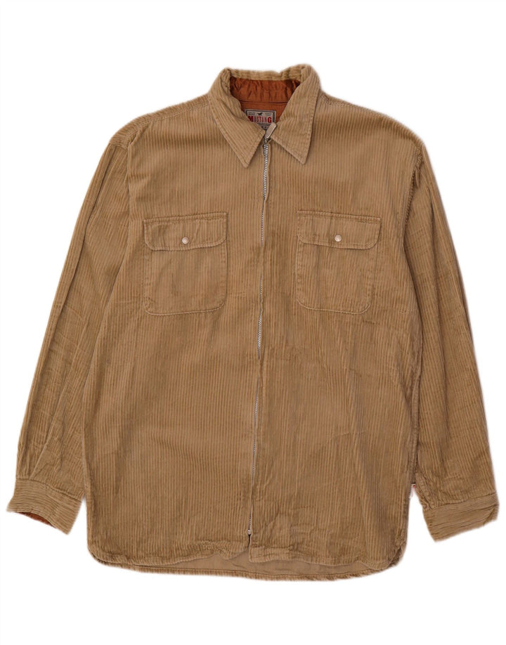 Camicia da uomo in velluto a coste Mustang, cotone beige medio