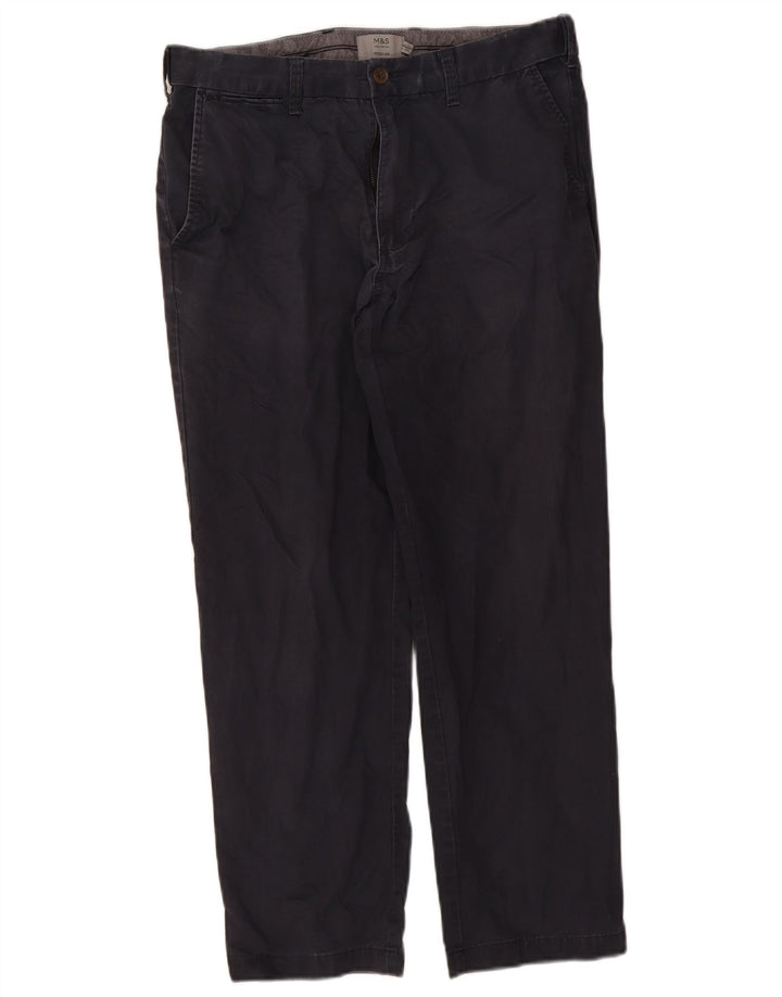 Pantaloni chino regolari da uomo Marks & Spencer W34 L29 cotone blu navy