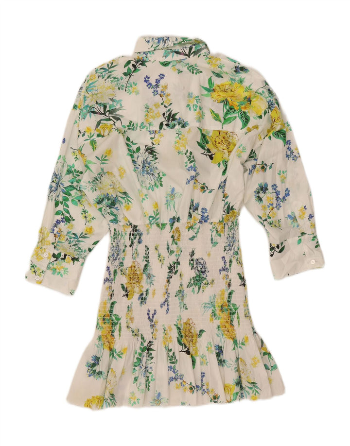 Abito chemisier pullover con maniche a 3/4 ZARA da donna UK 10 piccolo bianco floreale