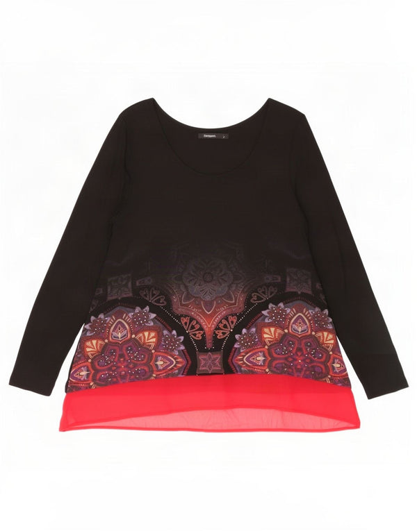 Desigual Tunica a maniche lunghe da donna UK 14 Large Black Floral